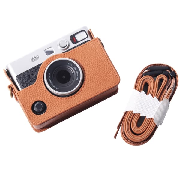 For FUJIFILM instax mini Evo Full Body Camera Genuine Leather Case Bag with Strap Brun