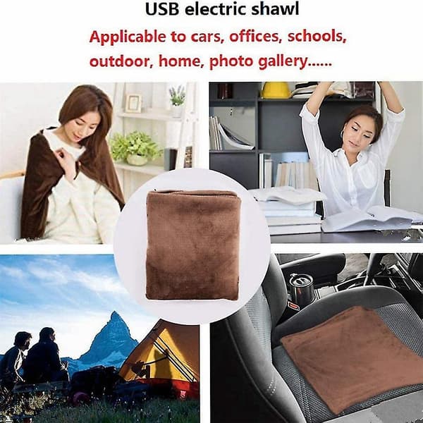 USB Electric Heating Blanket Portable Plush Throw Mat Wearable Warm Shawl USB Charging Black
