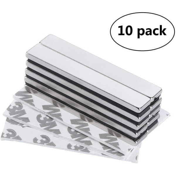 10 kpl suorakulmaisia neodyymimagneetteja 60 x 10 x 3 mm 3M-merkkisellä itseliimautuvalla teipillä, magneetit erittäin vahvalla itseliimautuvalla kalvolla tee-se-itse-projekteihin