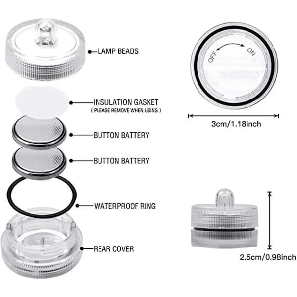 LED-lys T-lys Flammefrie Vanntette Batteridrevne Undervannslys