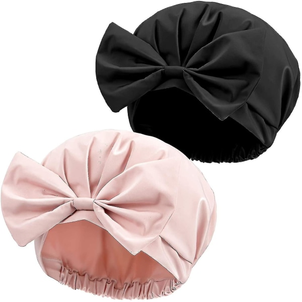 Double-layer Waterproof Adjustable Bow Shower Cap, Kitchen Anti-smoke Hat,beauty Hair Spa Cap