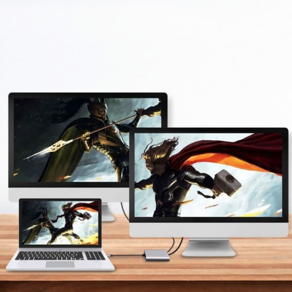 Sovitin - USB-C - 2x HDMI Harmaa