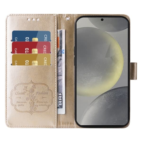 Samsung Galaxy S25 5G Case with Embossed Butterfly Flowers Guld