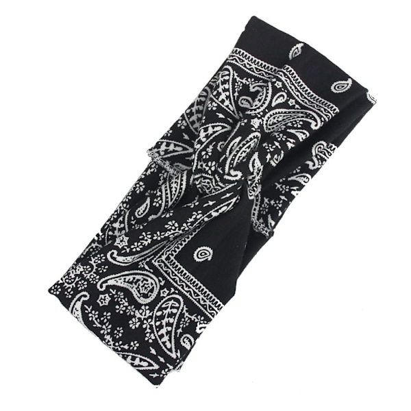 Valikoima Paisley-kuvioisia leveitä bandana-solmupantoja ristikkäin päänauha hiuspanta (musta) Pehmeä bandana-kuvio solmu edessä oleva pääpanta