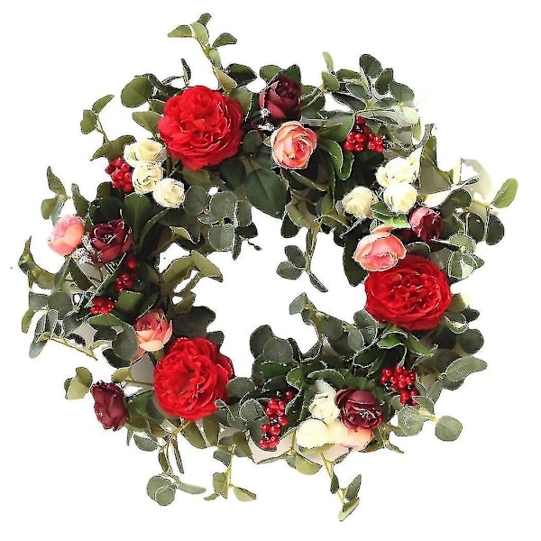 Kunstig pæonrose blomsterkrans til hoveddør væg vindue
