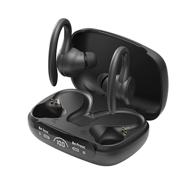 Bluetooth headset stereo mjuka gummiöronsnäckor med digital display Svart[co]