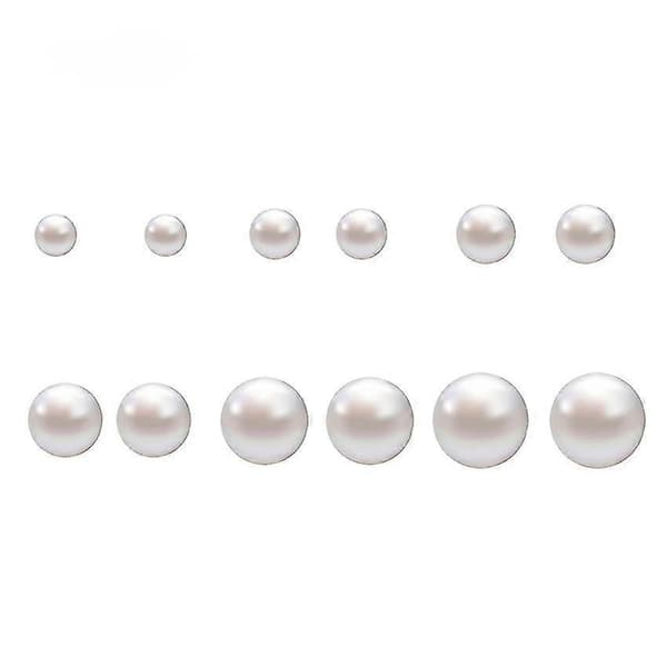 [COQQ] 6 par perleøreringe sæt, 4/6/8/10/12/14 mm rustfrit stål stift hvide perleøreringe elegante øreringe (D)