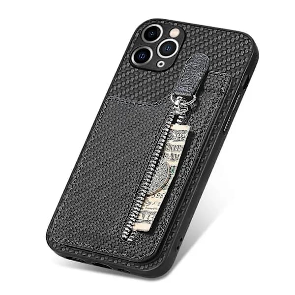 Kulfiber Vertikal Flip Etui med Lynlås til iPhone 11 Pro
