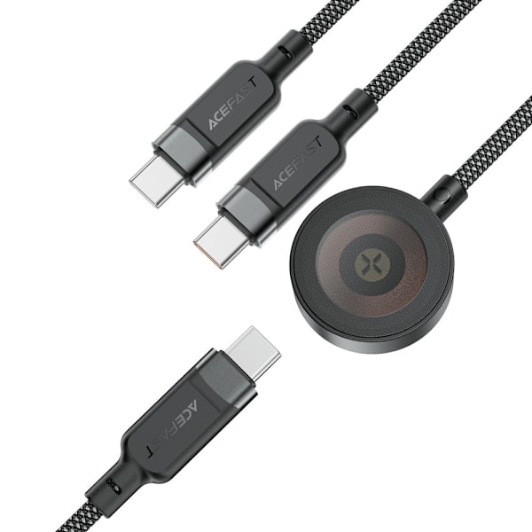Acefast 100W USB-C - 2x USB-C / Apple Watch Lader Svart