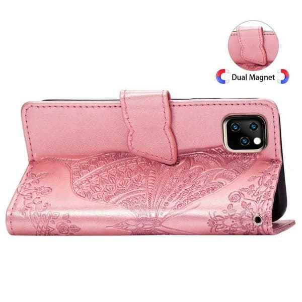 iPhone 12 / 12 Pro Pung Etui PU-Læder 4-RUM Motiv Sommerfugl Grå