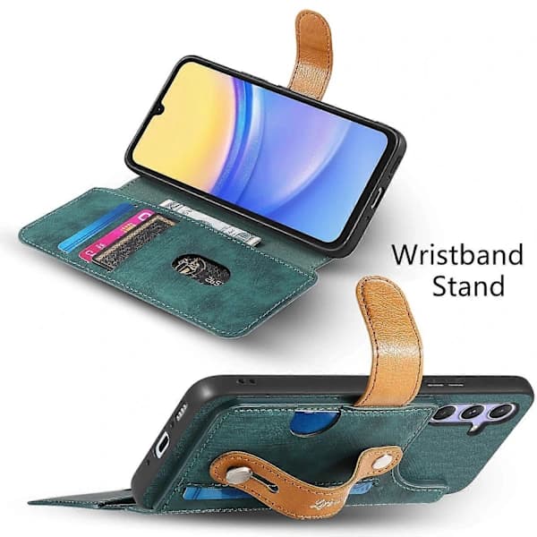 Retro Läder Plånboksfodral för Samsung Galaxy A36 5G med Armband och Ställ Multicolor Grön[CO]