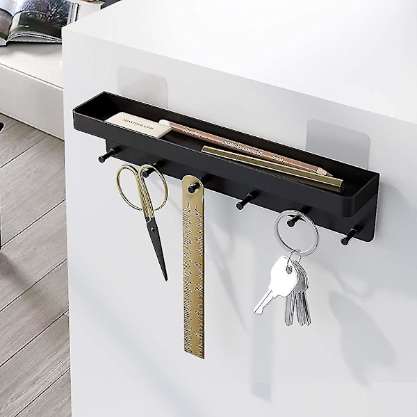 Nøgleholder / Nøgletavle Sort / Nøglehylde / Nøgleorganisator / Krogstrimmel Med Hylde, 6 Kroge Gave