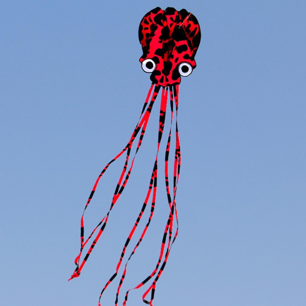 Vacker stor bläckfisk mjuk drake med 30 m flyglina för park strand röd svart