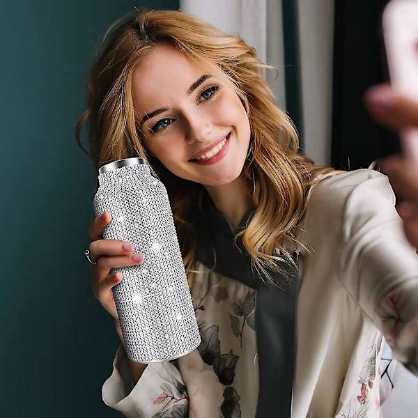Diamant Vandflaske, Rustfrit Stål Isoleret Vandflaske, Glitter Vandflasker Til Kvinder, 500ml