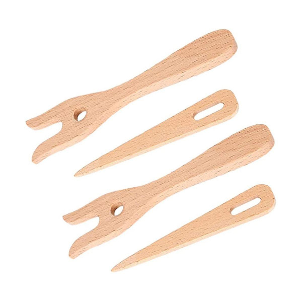 2 set trävirkningsgaffel stickningsgaffel med öglanål bärbar flätad stickningsgaffel för praktik