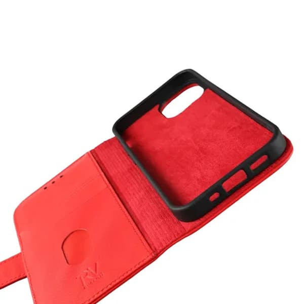 iPhone 13 Mini Wallet Case Leather Rvelon - Red Röd red