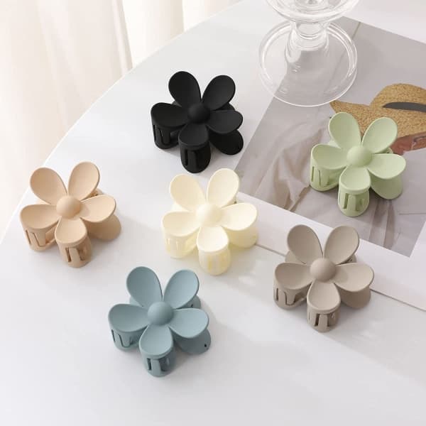 Hårklyper, 6 stk. matte blomsterhårklyper, 6 farger