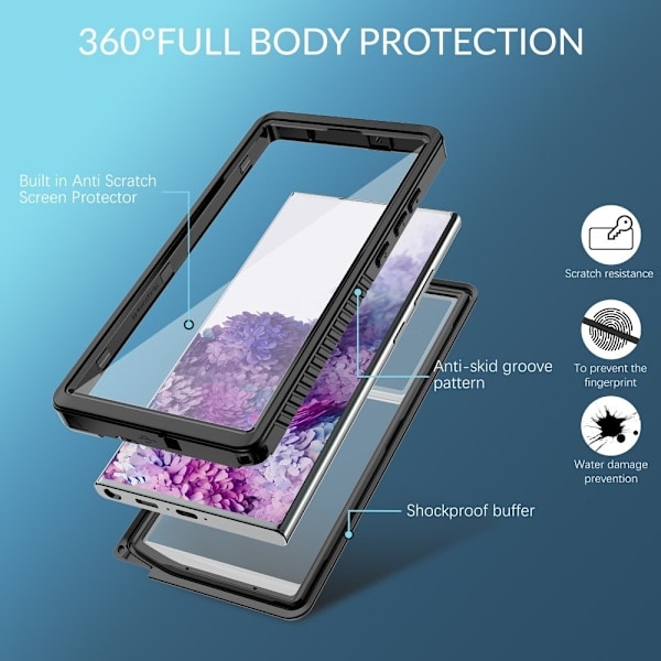 REDPEPPER Galaxy S23 Ultra Kotelo FS 360 Vedenpitävä IP68 Musta