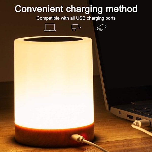 LED Nattlampe, USB Oppladbar Smart Sengelampe Bærbar Touch Kontroll Design for Barnerom Soverom Camping - Varmhvit