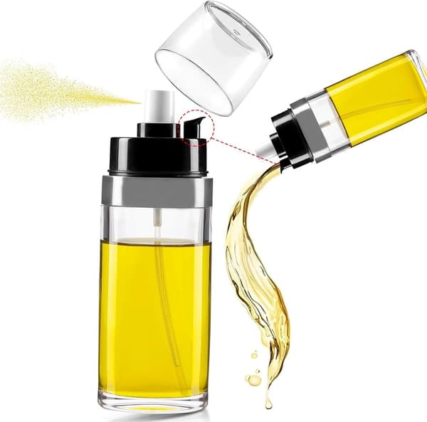 Olivenoliesprøjte 2 i 1 Oliedispenserflaske, 150 ml Akryl Oliesprayflaske til Madlavning, Bagning, BBQ, Køkken og Udendørs Grill, Transparent