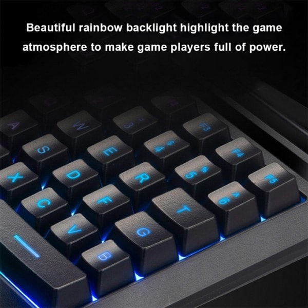 Enhånds membran gaming tastatur RGB baggrundsbelyst bærbar mini game Black 18*25cm