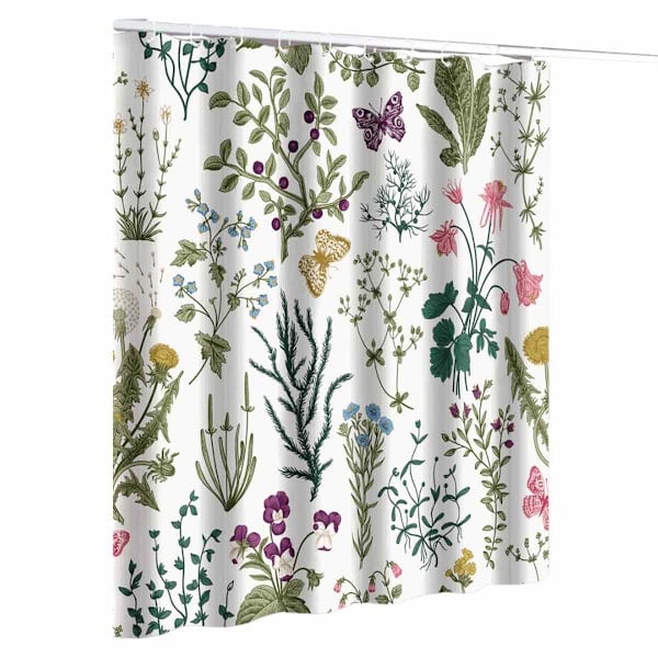 Vintage Blomstret Bruseforhæng, Salviegrøn Retro Botanisk Bruseforhængssæt, Sødt Sjovt Boho Planter Urter Blomst Sommerfugl Æstetisk Bruseforhæng 150*180cm