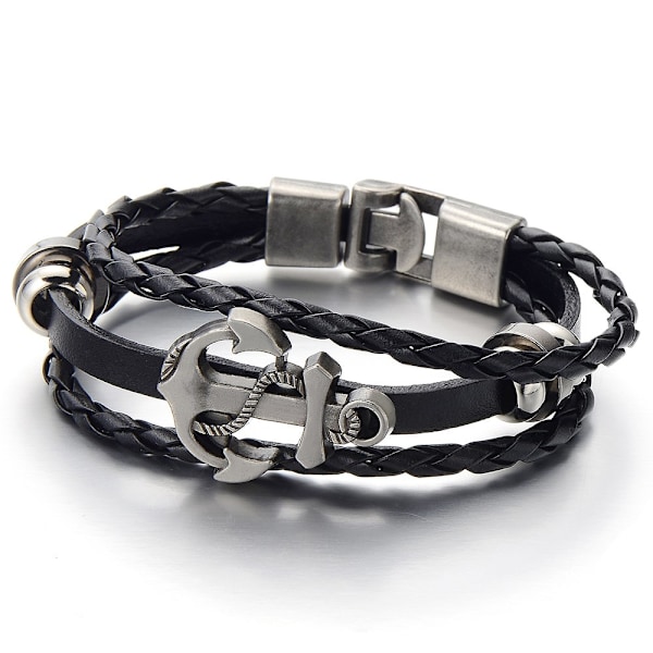Antik skeppsankares armband, flerskiktat vävt mångsidigt kohudarmband, personligt piratstil läderarmband