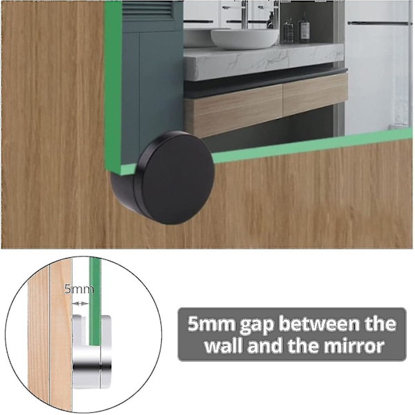 Spegelfästen, spegelmonteringsklämmor, 4 st spegelhållare, för väggar fast montering för 3-5 mm tjock spegel (svart)