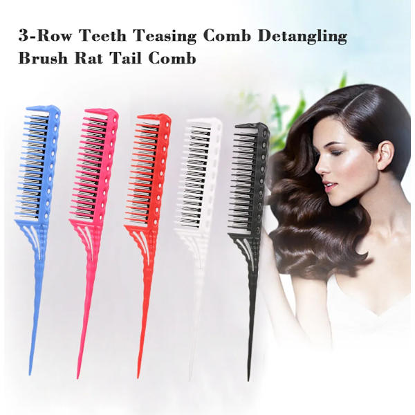 3-row teasing comb, detangling brush, rat tail comb, adds volume, backcombing, hairdressing combs