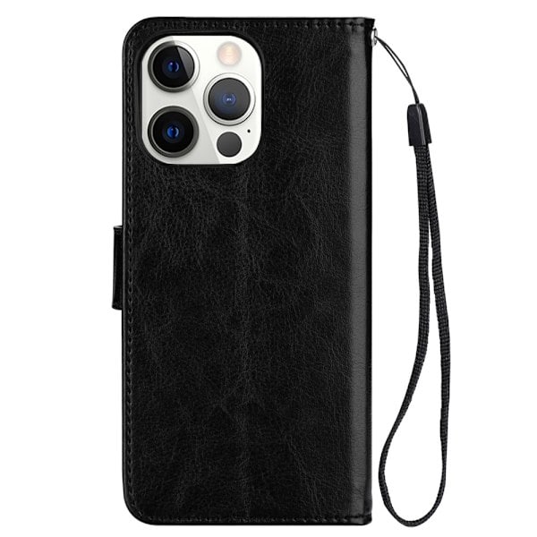 iPhone 13 Pro Etui Crazy Horse Læder Sort Sort