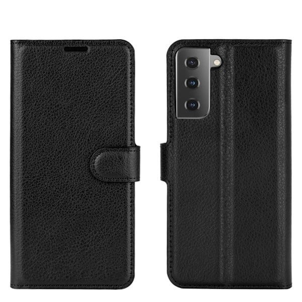 Samsung Galaxy S21 Plus - Litchi Läderfodral - Svart