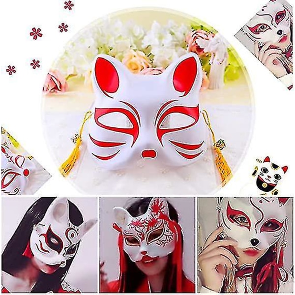 Vit pappersmask katt ansikte - 10 stycken, massa tom handmålad mask, personlig design, lämplig för Halloween utklädning cosplay
