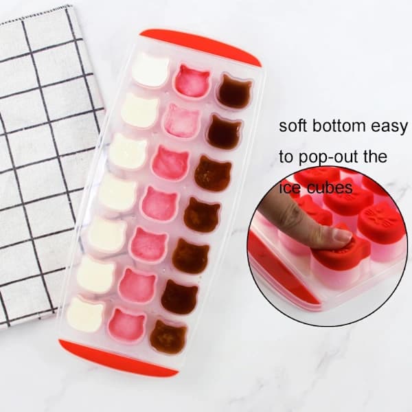 Cat Ice Tray, Red Silicone Mold, Easy Release Cocktail Ice Maker, BPA-Free, 2-Pack
