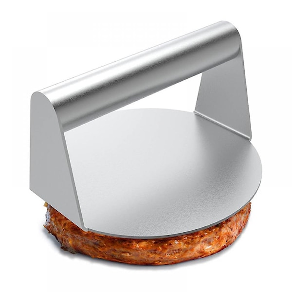 Stainless Steel Burger Press, 5.5 Inch Round Smasher, Non-Stick Smooth Hamburger Press Flat Bottom Without Ridges, Bacon Grill ,silver