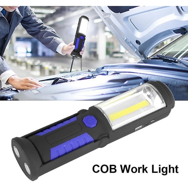Oppladbar LED arbeidslampe med magnetisk LED lommelykt 2200mah COB LED 650lm 3w (blå)