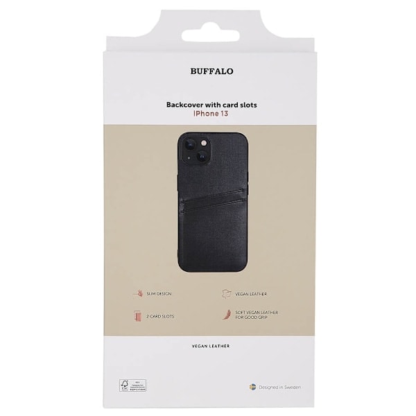 Buffalo iPhone 13 Kuori Nahka 2 Korttipaikalla Musta