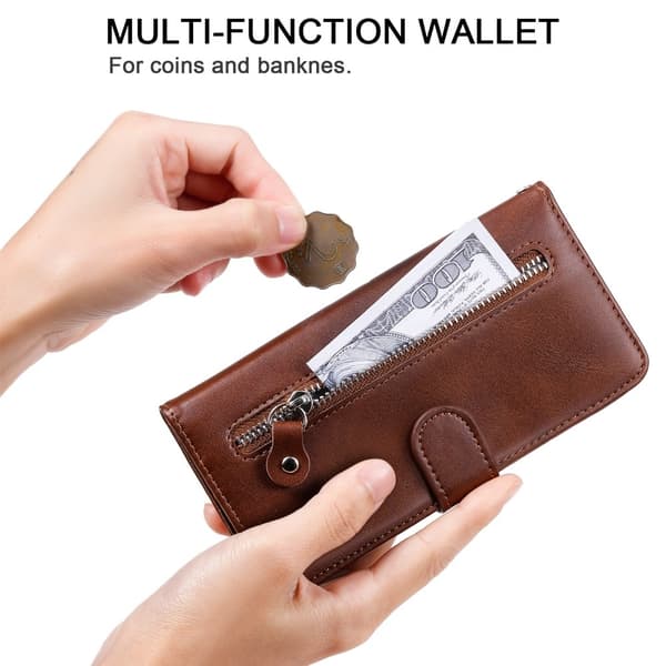 iPhone 16e Classic Zipper Wallet Case - Brown Brun brown