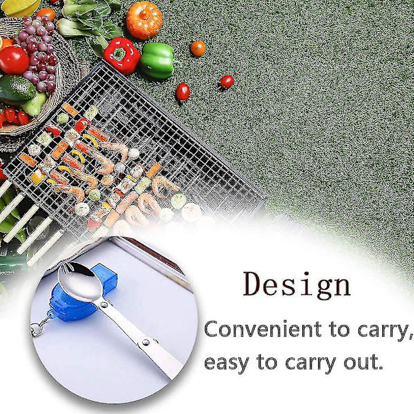 Titanium Spork Bærbart Bestik Foldbar Rustfrit Stålske Med Blå Etui Til Udendørs Camping Og Vandreture