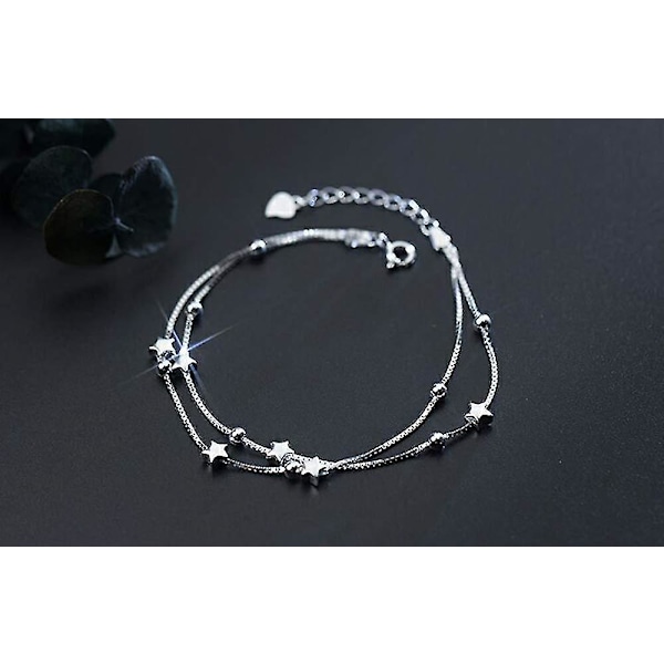 Eleganta Pärlor och Stjärnor Dubbellagers Armband med 925 Sterling Silver Armband Smycken Justerbar för Kvinnor