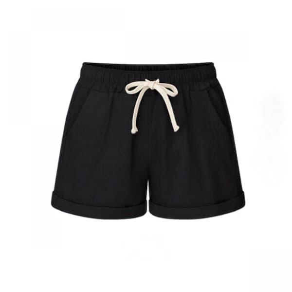 Ledige bomuldsstrandshorts til damer med elastisk talje og snøre --- Sort (Størrelse M)[co]