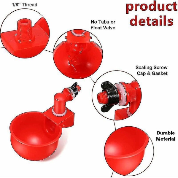 Automatisk kyllinge drikkeforsyningsskål kopper plastskål, fjerkræ vanddispensere automatiske drikkevand kopper 10,5x6,5x4cm Fontainebleau 2stk rød