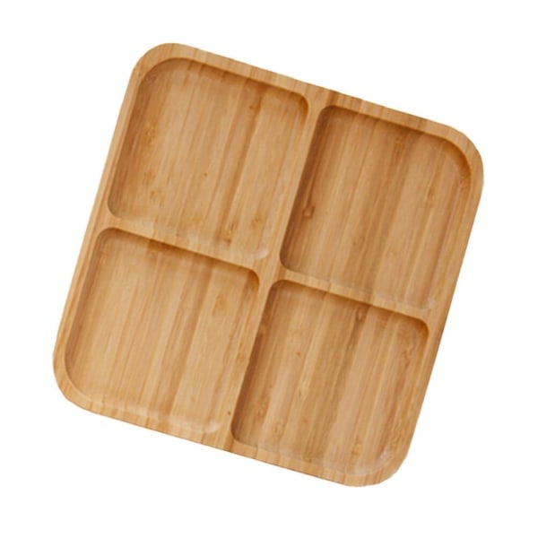 4-Rillers Bambusfadbakke Snackbakke Frugtbrødserveringsfad - Størrelse S20x20x2cm 20x20x2cm