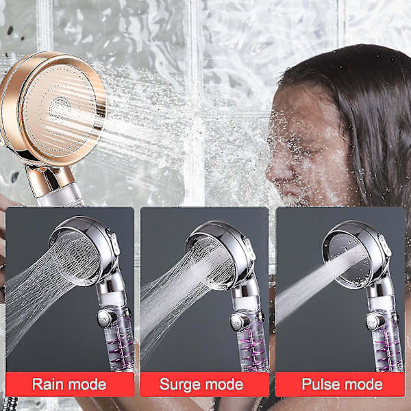 Högtrycksduschhuvud 3 lägen Handhållen Turbo Fläktspray Eco Duschhuvud Munstycke Turboladdat Vattensnål Dusch Med Filter