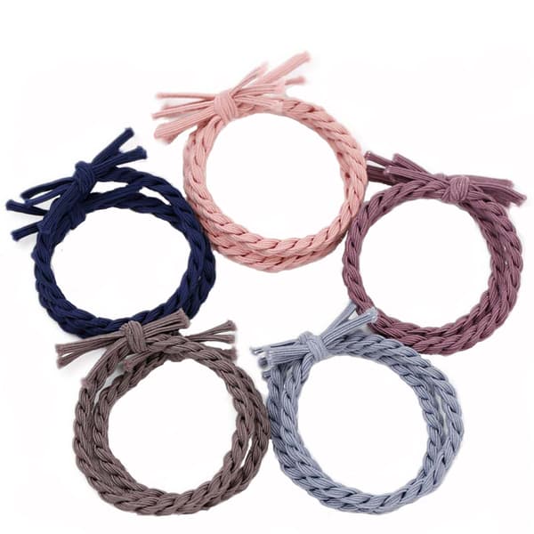 20 st Färgblockering Twist Fläta Hög Elastisk Tjock Hårband Hår Loop Hand Stickning Knuten Hår Rep