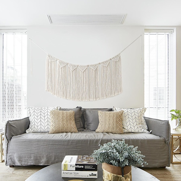 Valance-verho keittiöön/olohuoneeseen, 90x40cm Farmhouse-ikkunavalance tupsuilla Makramee-valance seinävaateet makuuhuoneen olohuoneeseen K