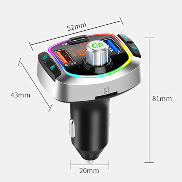 7 färger LED Bluetooth 5.0 bilradioadapter MP3-spelare kit