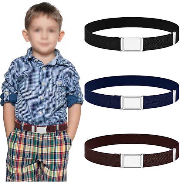 3-pack Elastiska Bälten för Barn, 2,5 x 75 cm Justerbart Stretchbälte för Barn, Fyrkantigt Magnetiskt Spänne, Barnbälte Elastiskt för Jeans [CO]