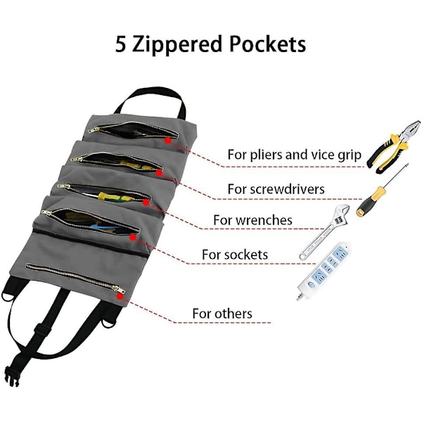 Canvas verktygsväska, multifunktionell verktygsväska med 5 fickor, slitstark verktygsväska för daglig hem Woo