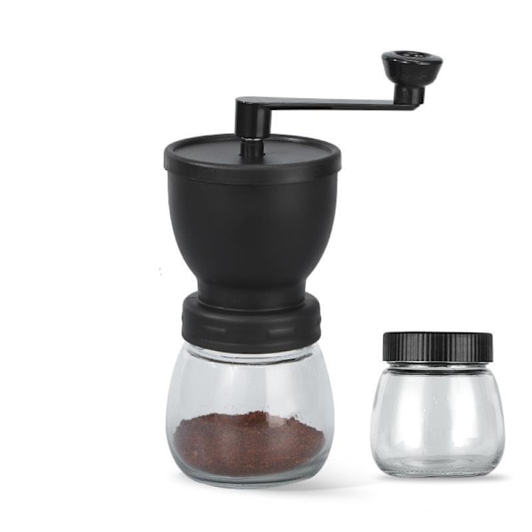 Manual Coffee Grinder with Ceramic Burr, Hand Crank Coffee Mill with Two Glass Jars, Brush and Measuring Spoon