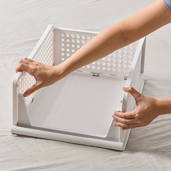Large Off-white Stackable Plastic Storage Basket for Bedroom and Living Room